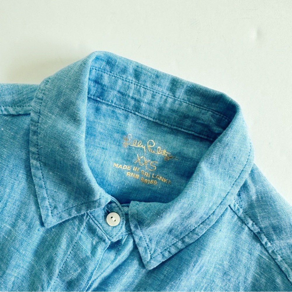 NEW Lilly Pulitzer Sea View Linen Button Down Top Beckon Blue & Sea Salt Shirt - Picture 10 of 12